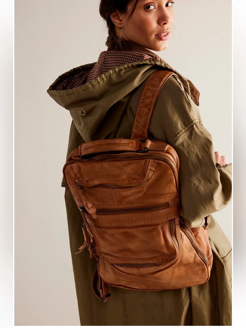 Free People East End Leather Backpack. Sand Color New!!
